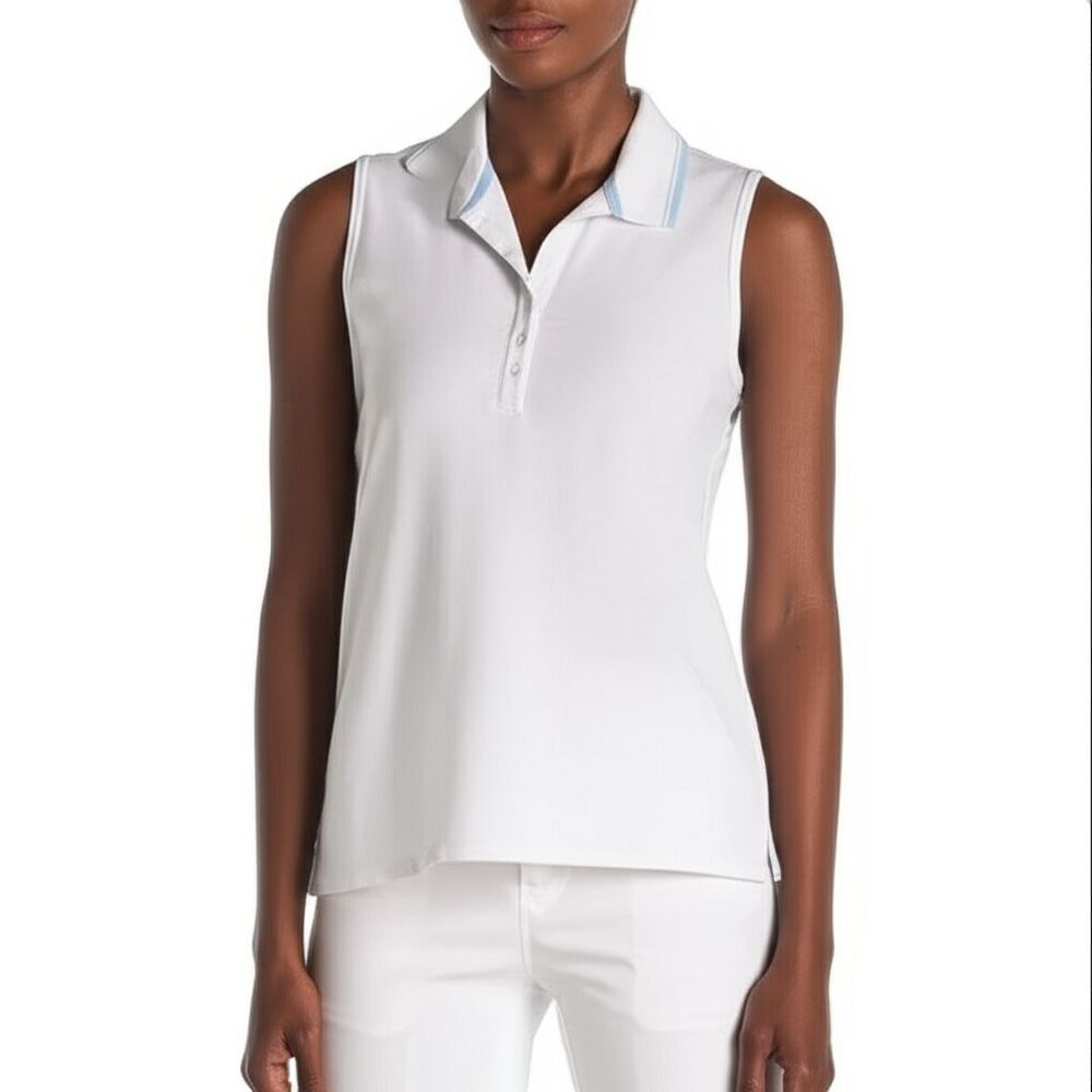 Vintage Polo Tank Top Womens Large White Sleeveless Shirt Golf Tennis Preppy